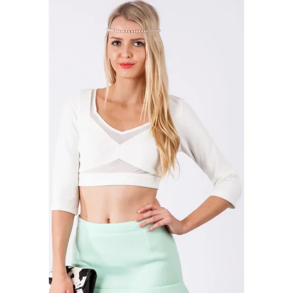 Kaamastra White Half Sleeve Solid Mesh Match Women’s Top