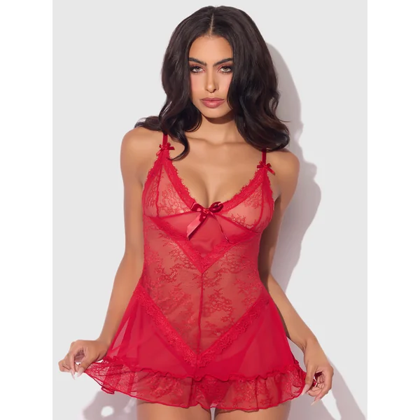 Kiki Lace Babydoll Set Crimson Red