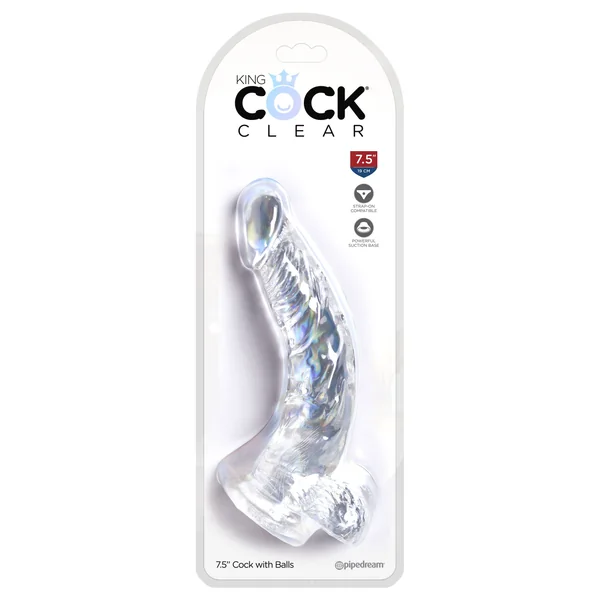King Cock Clear 7.5 Inch Realistic Dildo With Balls
