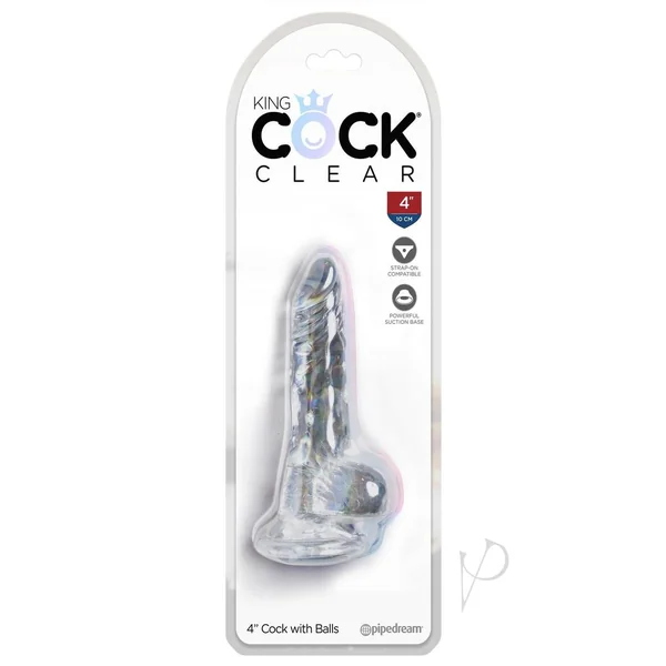 King Cock Clear Dildo with Balls 4in - Clear
