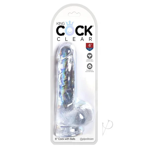 King Cock Clear Dildo with Balls 6in - Clear