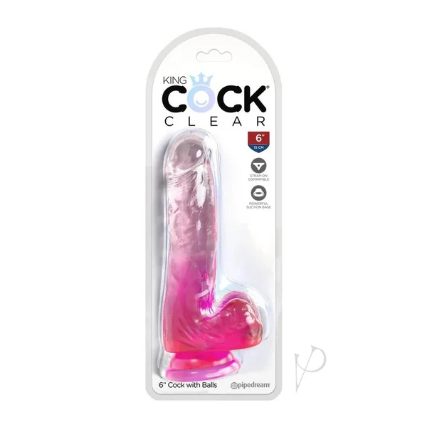 King Cock Clear Dildo with Balls 6in - Pink