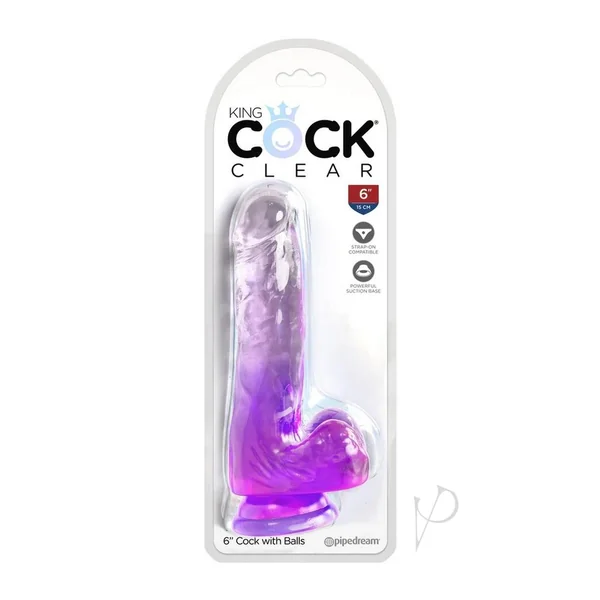 King Cock Clear Dildo with Balls 6in - Purple