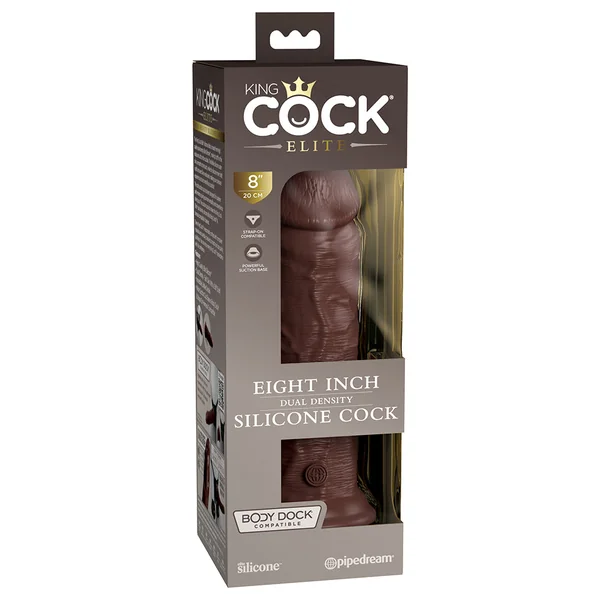 King Cock Elite 8 inches Dual Density Silicone Cock Realistic Dildo With Suction Cup Brown