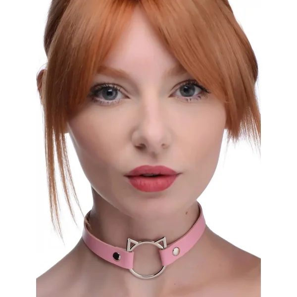 Kinky Kitty Ring Slim Bondage Choker - Pink BDSM Catt Collar