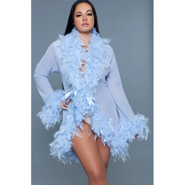 Knee Length Feather Robe With Ribbon Ties