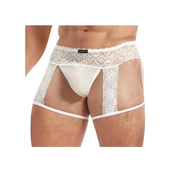 Lace King Men`s Lace and Mesh Garter Panty – Small/Medium – Black