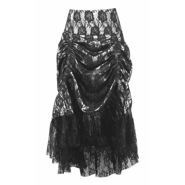 Lace Overlay Ruched Bustle Skirt