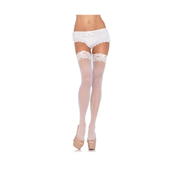 Lace Top Sheer Thigh High – Queen Size – White