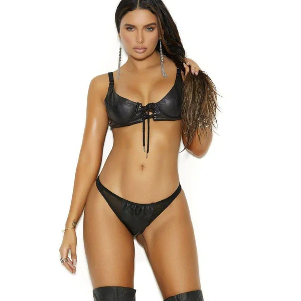 Lace Up Front Leather Bra