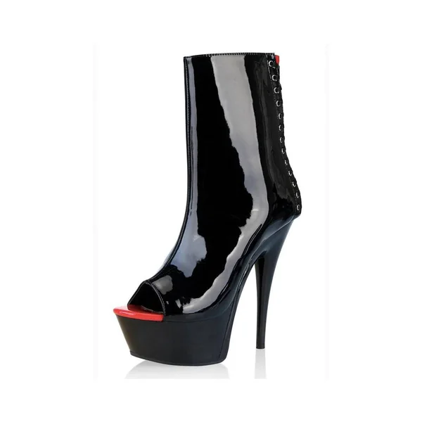 Lapdance Shoes - LS-106 - Platform Boot with Corset Detail - Black