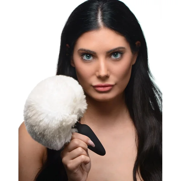 Large Anal Plug with Interchangeable Bunny Tail - White