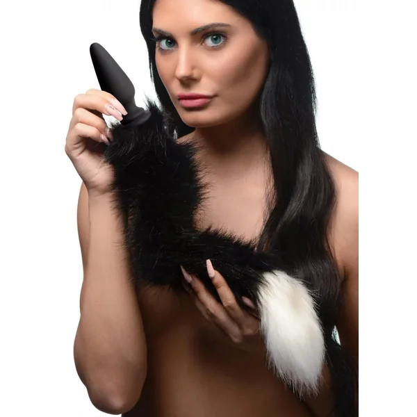 Large Anal Plug with Interchangeable Fox Tail Butt Plug - Black