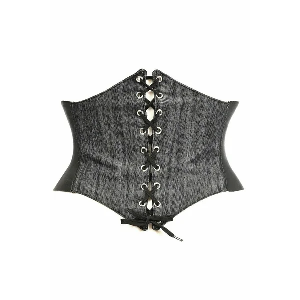 Lavish Black Denim Corset Belt Cincher