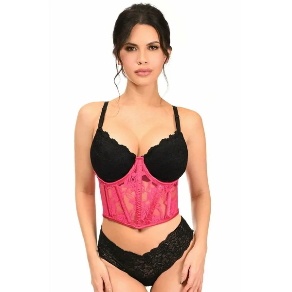 Lavish Fuchsia Sheer Lace Underwire Waist Cincher Corset
