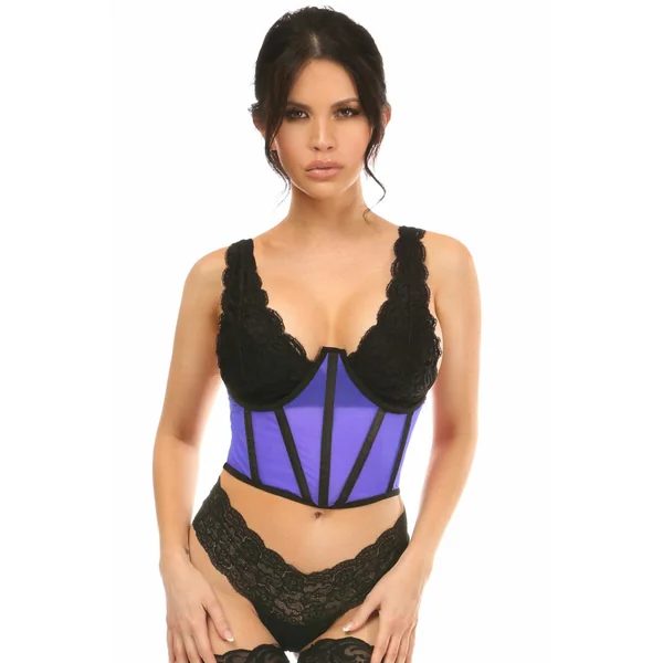 Lavish Neon Blue Mesh Open Cup Waist Cincher
