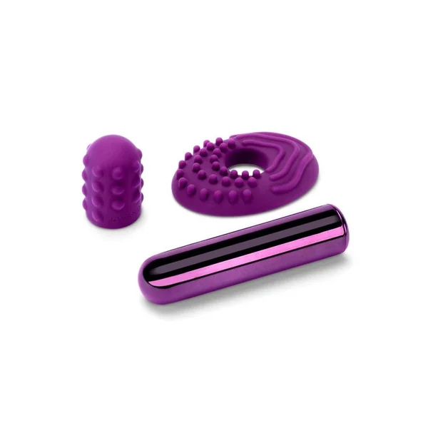 Le Wand Bullet Rechargeable Vibrator with Textured Silicone Sleeve and Ring – Cherry Purple