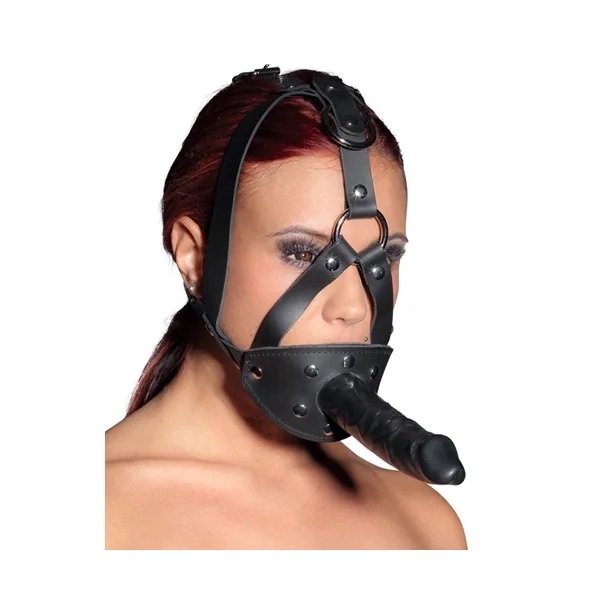 Leather Head Harness With Dildo