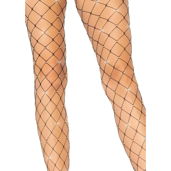 Leg Avenue Indescent Rhinestone Fence Net Tights – OS – Black