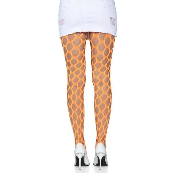 Leg Avenue Jumbo Pothole Net Tights – O/S – Neon Orange