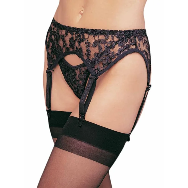 Leg Avenue Lace Garter Belt with Thong (2 piece) - Plus Size - Black