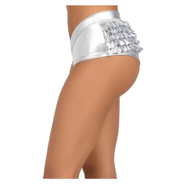 Leg Avenue Lame Ruffle Back Shorts – Large – Silver