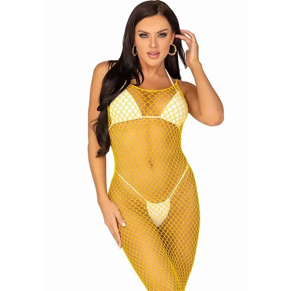 LEG AVENUE – LONG NET DRESS YELLOW ONE SIZE