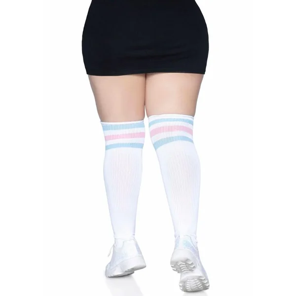 Leg Avenue Over The Knee Athletic Socks – 1X/2X – Pink/Blue