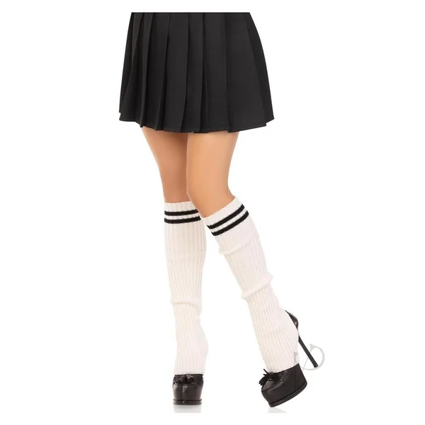 Leg Avenue Ribbed Stirrup Leg Warmers with Athletic Stripe