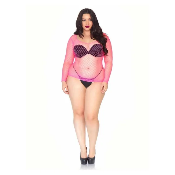 Leg Avenue Spandex Long Sleeved Industrial Net Shirt – Neon Pink – 1X-2X