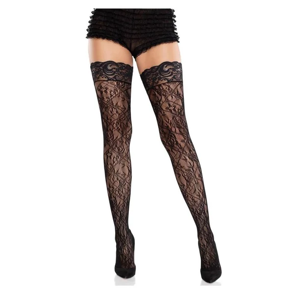 Leg Avenue Stay-Up Lace Top Cross Hatch Floral Lace Thigh Highs Sexy Valentines Lingerie Women
