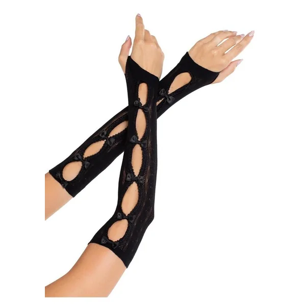 Leg Avenue Sweetheart Striped Keyhole Arm Warmers with Mini Bow Accents