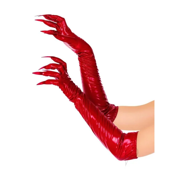 Leg Avenue Vinyl Claw Gloves - Small - Red