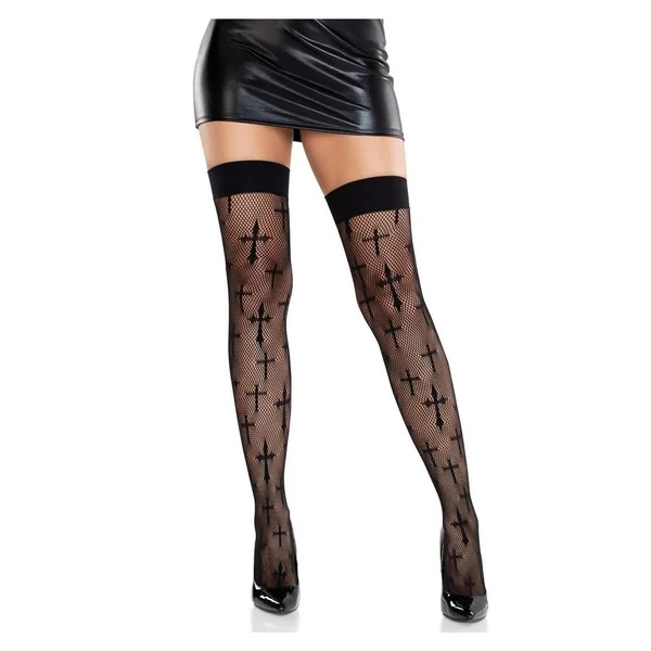 Leg Avenue Worship Me Cross Net Thigh Highs