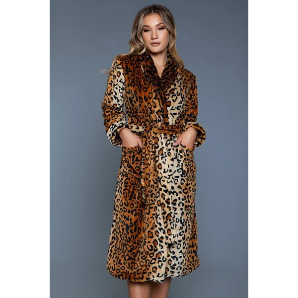 Leopard Print Long Flannel Robe