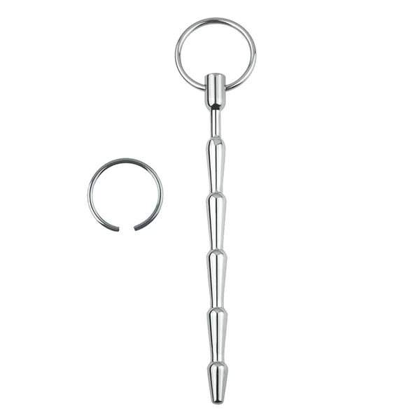 Leto Ridged Metal Urethral Sound With Interchangeable Rings