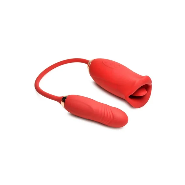 Lickgasm Magic Kiss Kissing Rechargeable Silicone Clitoral Stimulator with Thrusting Vibrator – Red