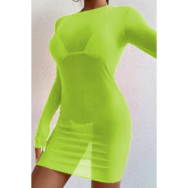 Lime Mesh Halter Sexy Three Piece Swimsuit