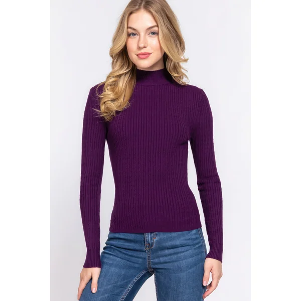 Long Slv Mock Neck Rib Sweater