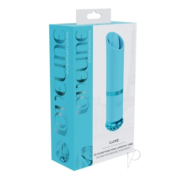 Loveline Luxe 10 Function Mini Lipstick Rechargeable Silicone Vibrator - Blue
