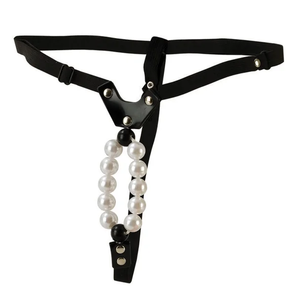 Lover's Thong w/Pleasure Pearls - Black