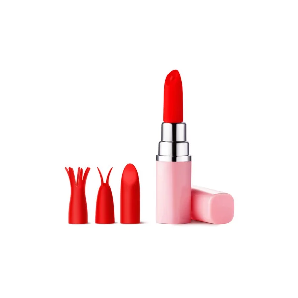 Luv Inc Lv57 Lipstick Vibrator Rechargeable Silicone Discreet Bullet with 3 Attachments, Light Pink