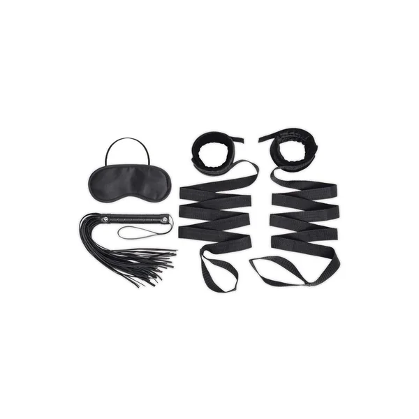 Lux Fetish Bondage Bed Strap and Flogger Kit (4 Piece) – Black