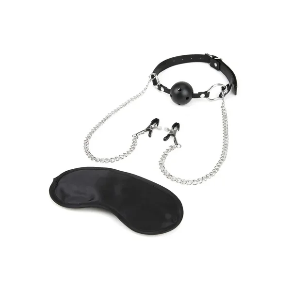 Lux Fetish Breathable Ball Gag with Nipple Clamps Adjustable