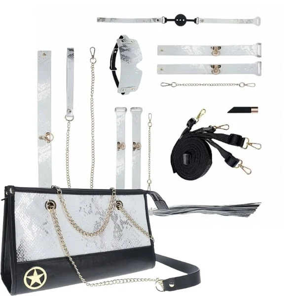 Luxury Traveler Bondage Collection in White Faux Snakeskin with Bag