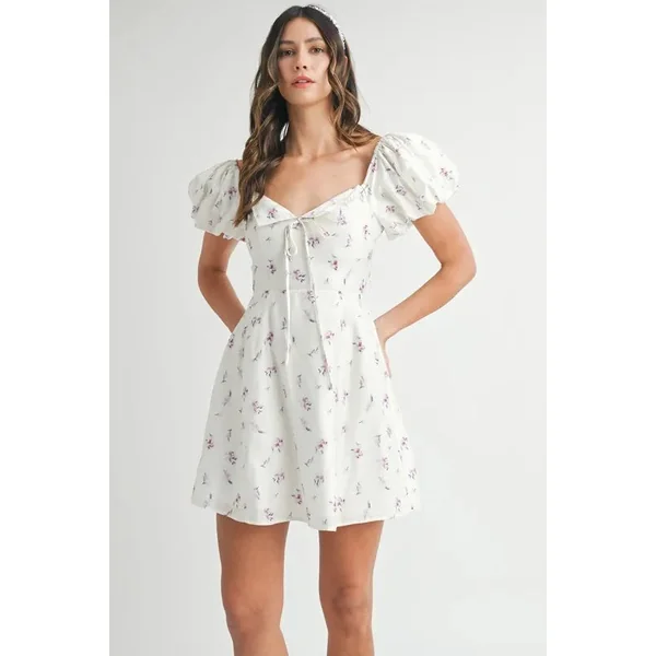 MABLE Floral Print Puff Sleeve Mini Dress