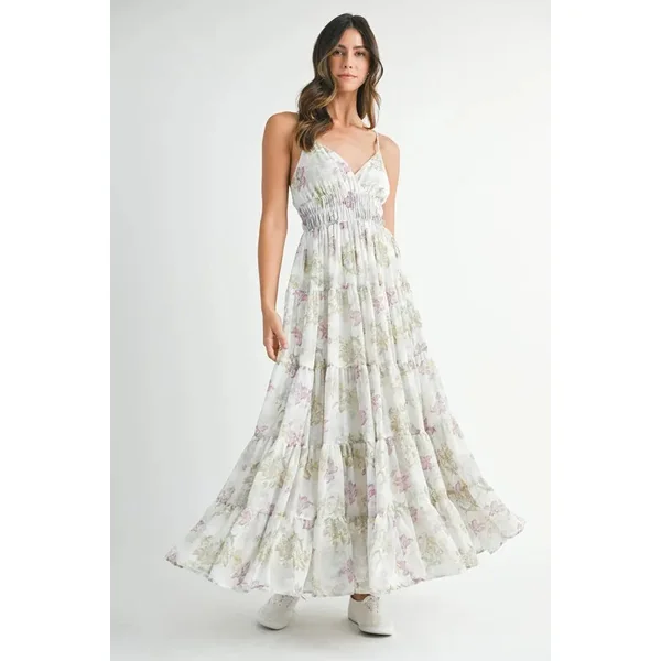 MABLE Floral Print Tiered Cami Maxi Dress