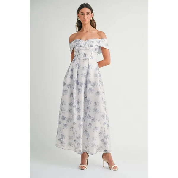 MABLE Floral Printed Off Shoulder Maxi Dress