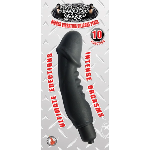Mack Tuff Ribbed Vibrating Silicone Penis Vibrator - Black