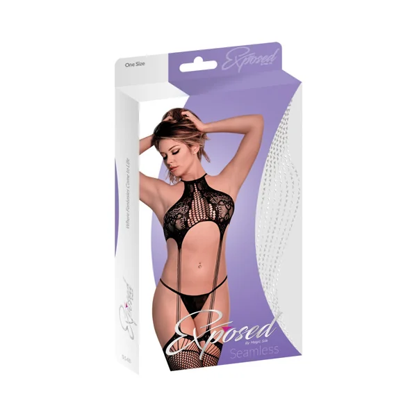 Magic Silk Seamless Gartered Bodysuit & G-string Black Os